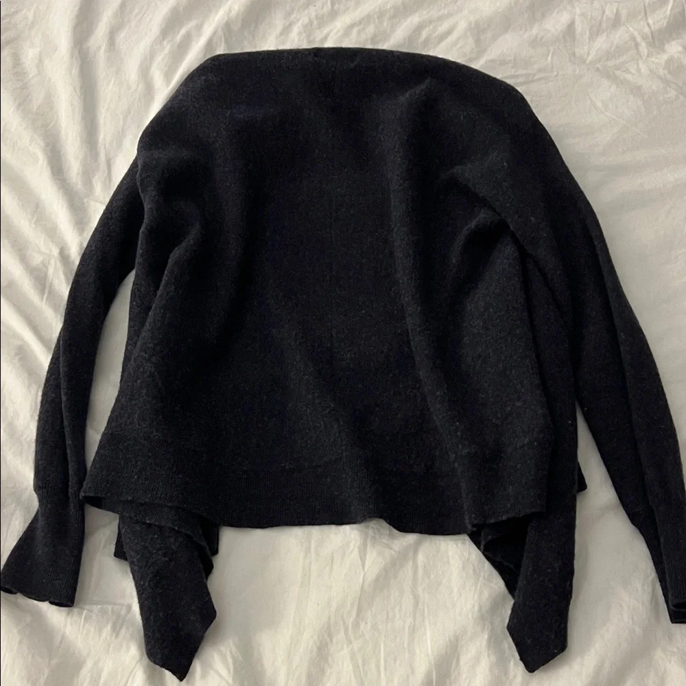 Merino Wool Navy Open Front Sweater - Picture 5 of 5